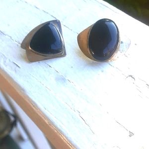 VINTAGE Jet & Sterling Pop Art Mismatched Set of Earrings